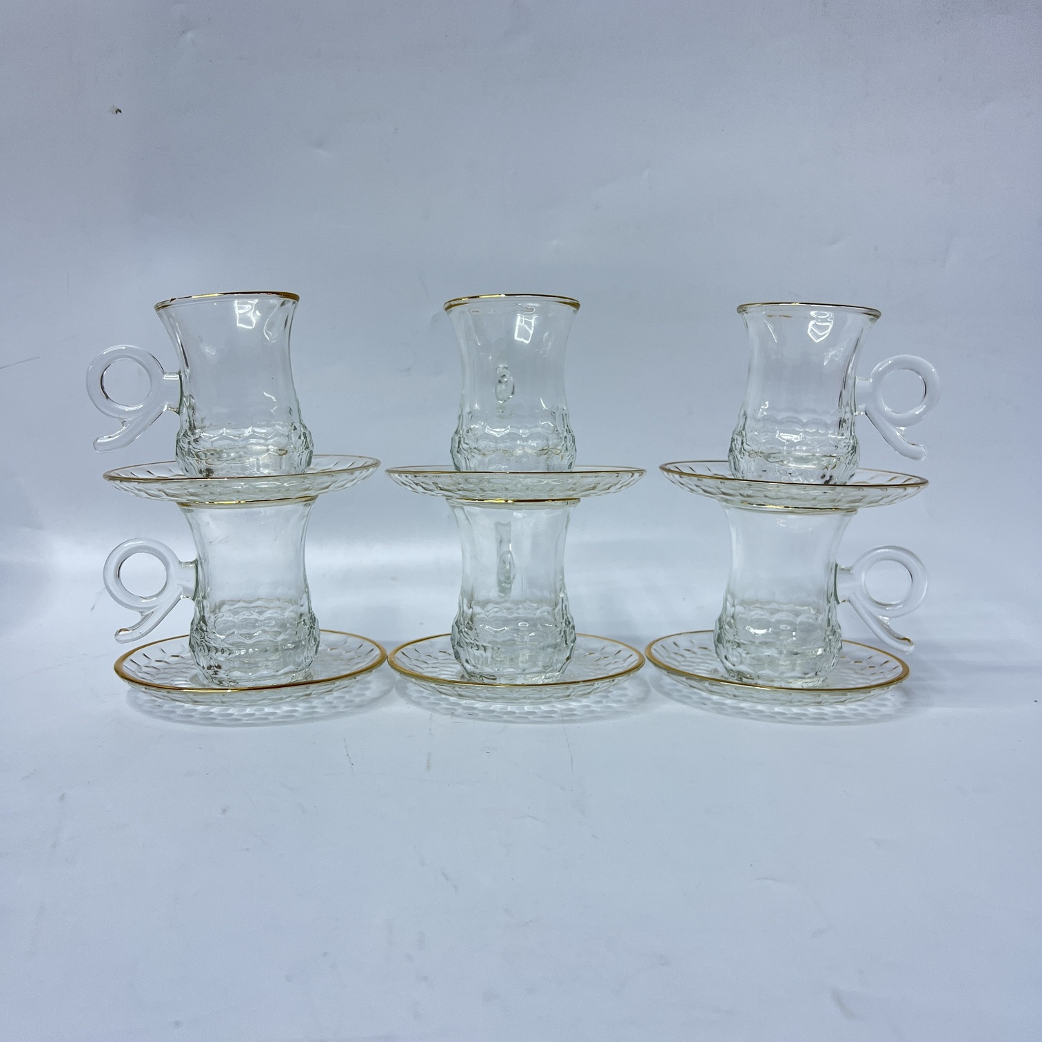 Image of 12 Piece Glass Tea Cup and Saucer Set -Q6715-12J