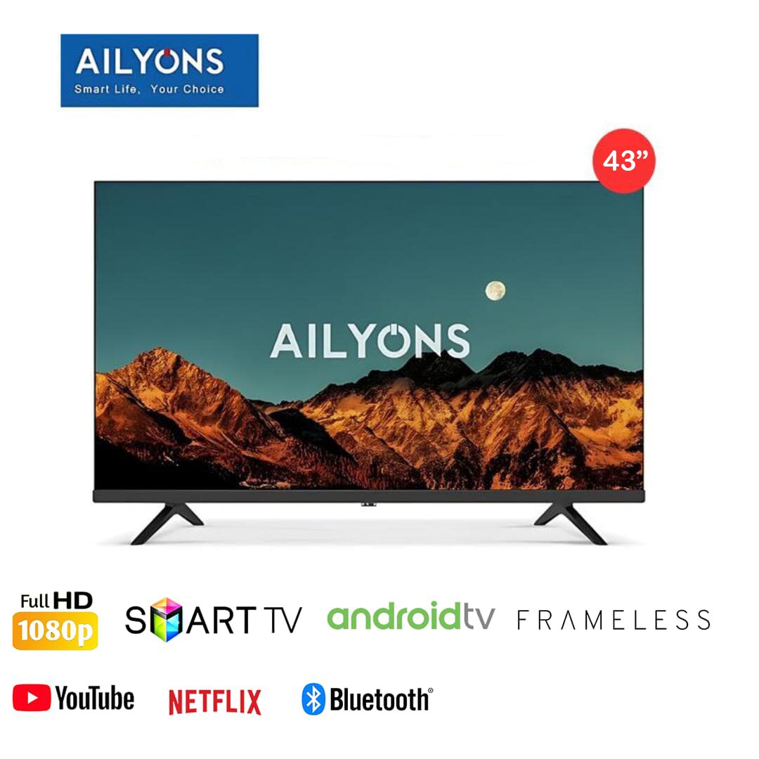 Image of AILYONS 43" Frameless Full HD Android Smart TV with Bluetooth, Netflix, YouTube, Miracast, WiFi, App