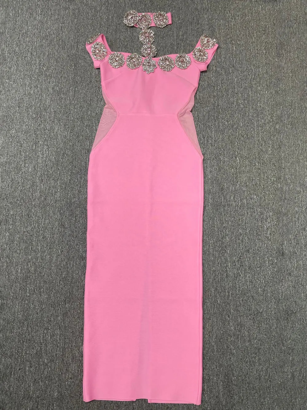 Image of 466 Cold-Shoulder Jewel Trim Maxi Dress