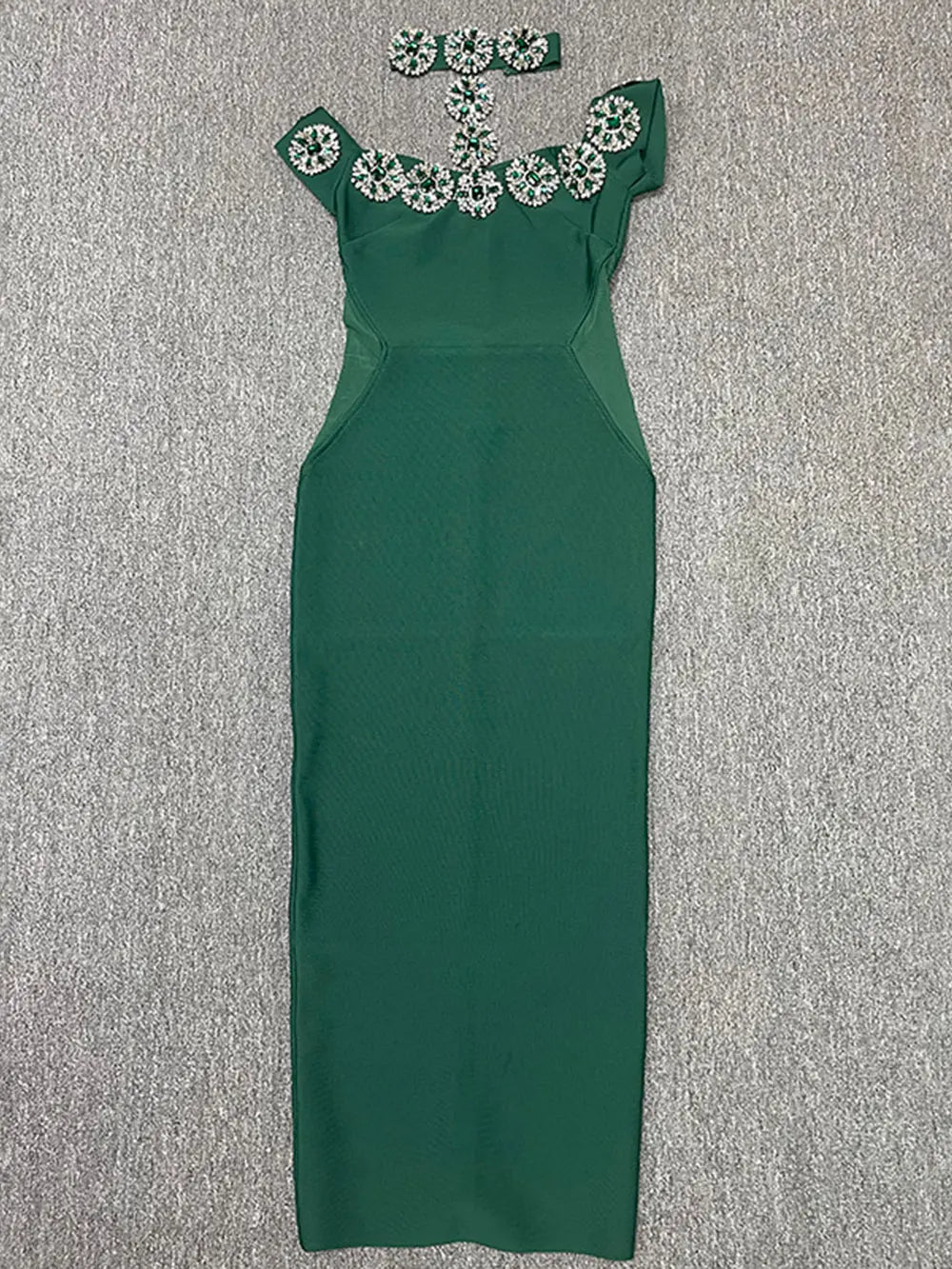 Image of 466 Cold-Shoulder Jewel Trim Maxi Dress