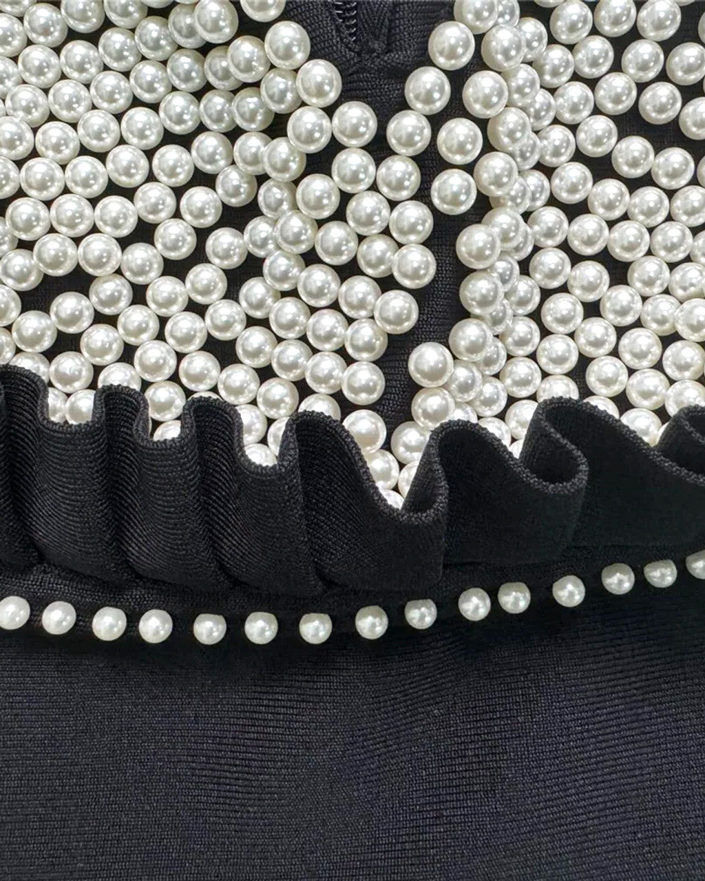 Image of 527 Black Pearl Embellished Cold Shoulder Bandage Gown