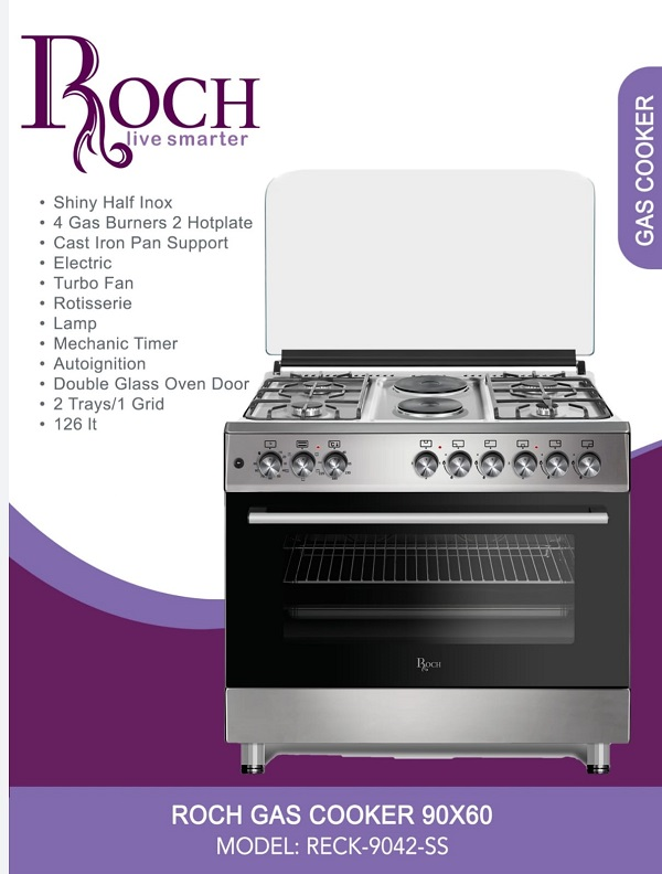 Image of Roch Cooker 60×90 4G+2E – 6 Burner Standing Cooker with Electric Oven