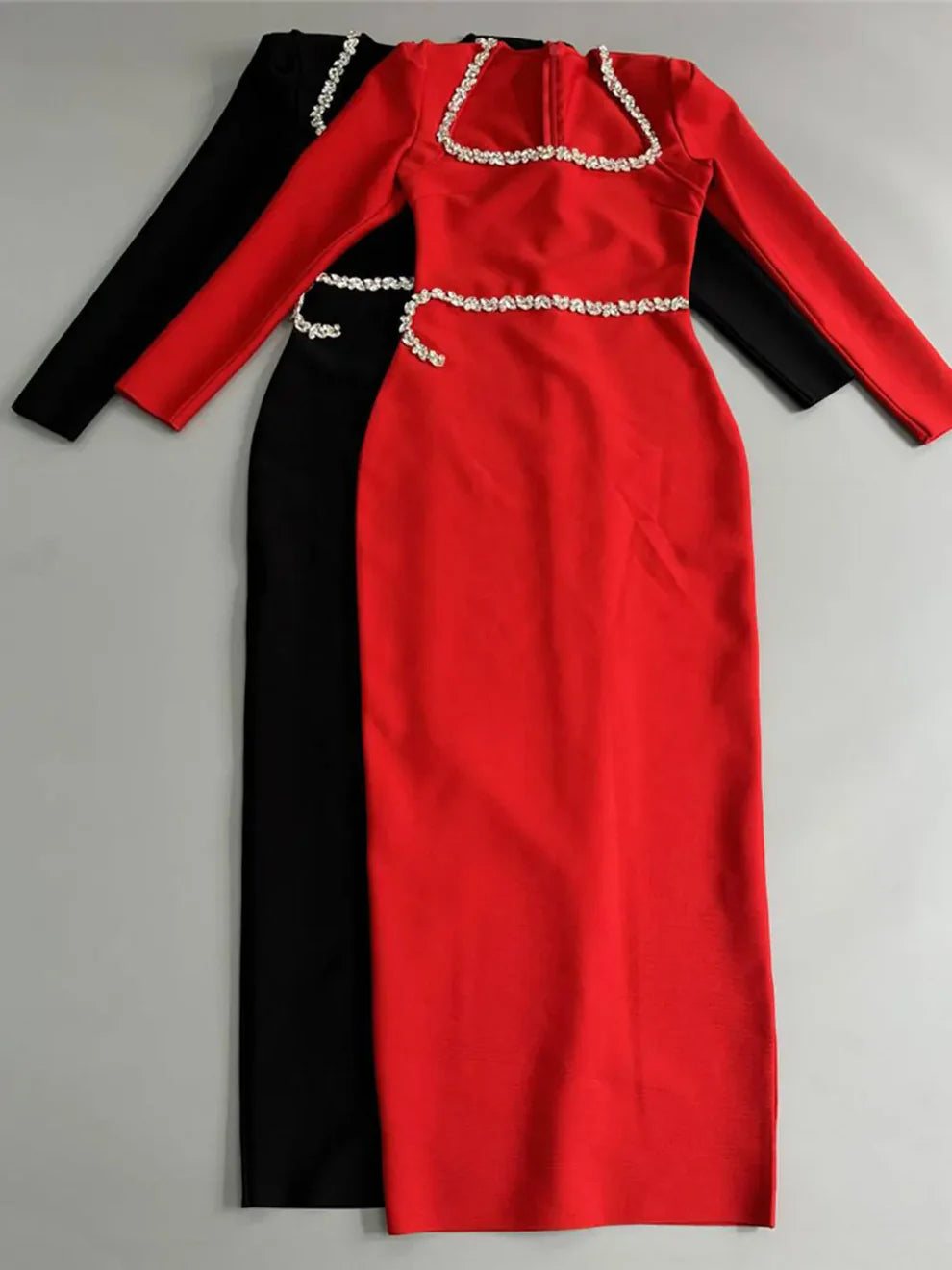 Image of 574 Pearl-Embellished Cold-Shoulder Gown