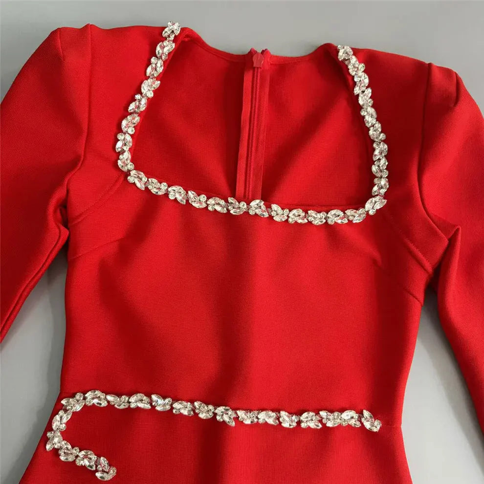Image of 574 Pearl-Embellished Cold-Shoulder Gown