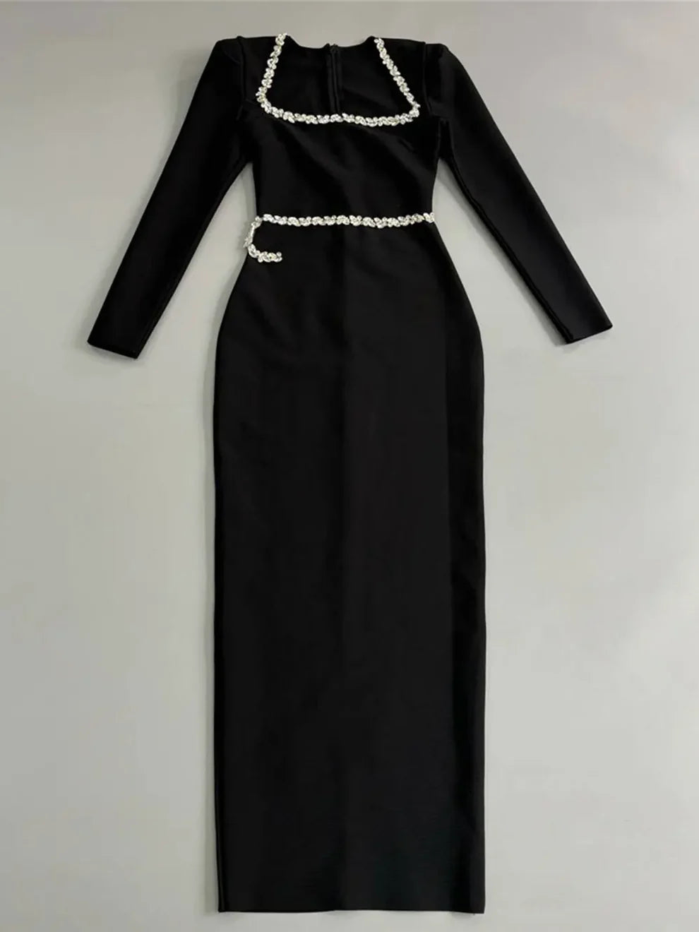 Image of 574 Pearl-Embellished Cold-Shoulder Gown