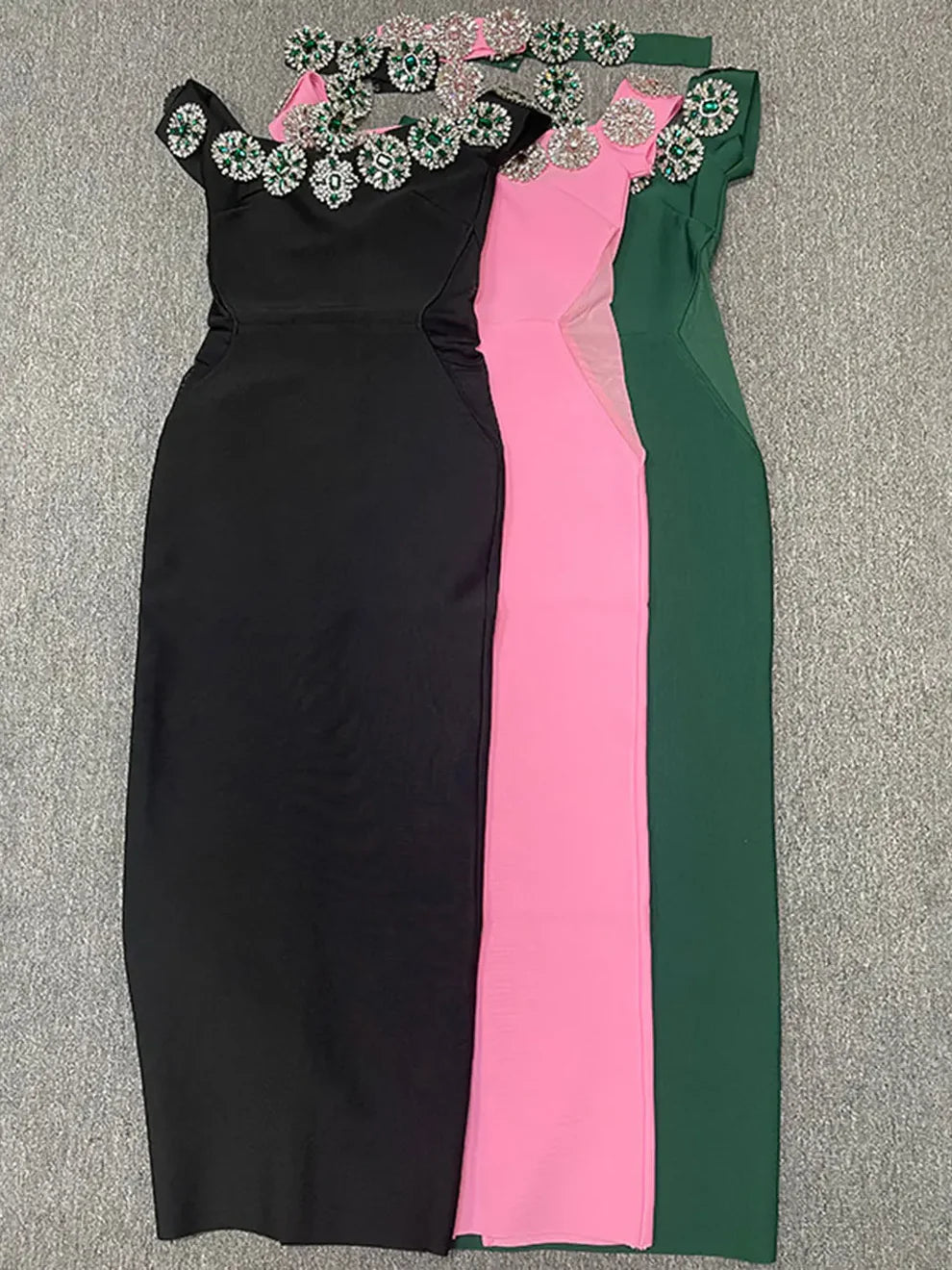 Image of 466 Cold-Shoulder Jewel Trim Maxi Dress