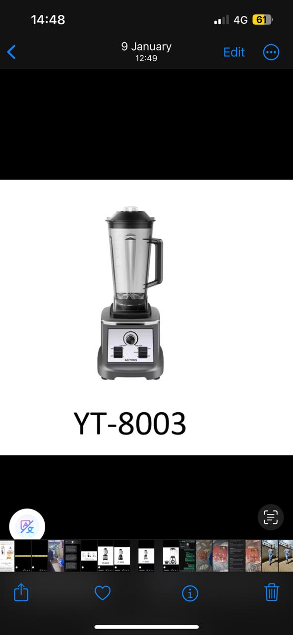 Image of AILYONS YT-8009 2.0L High-Speed 2-in-1 Blender with Grinder, 2000W Powerful Copper Motor, Stainless