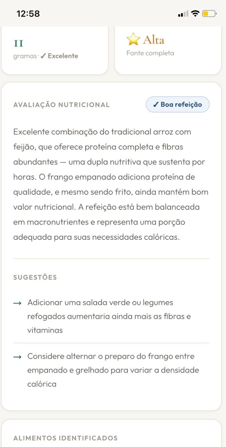 SnapChef avaliação nutricional