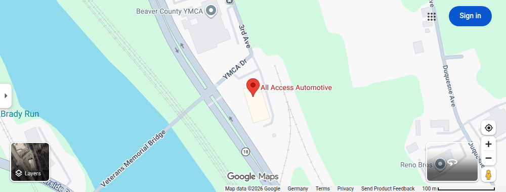 Map showing All Access Automotive at 2249 3rd Ave, New Brighton, PA 15066