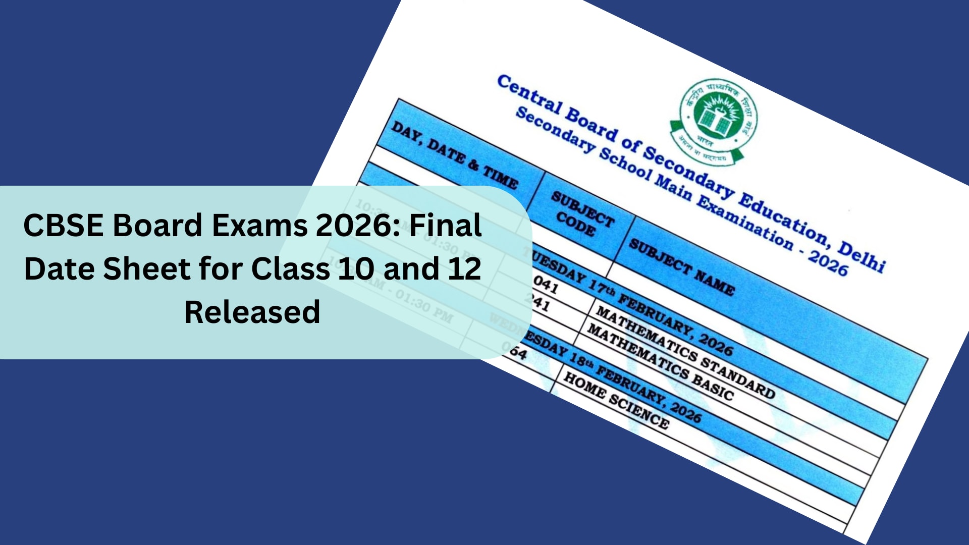 CBSE Board Exams 2026: Class 10, 12 Final Date Sheet Released | Download CBSE 10th & 12th Timetable PDF