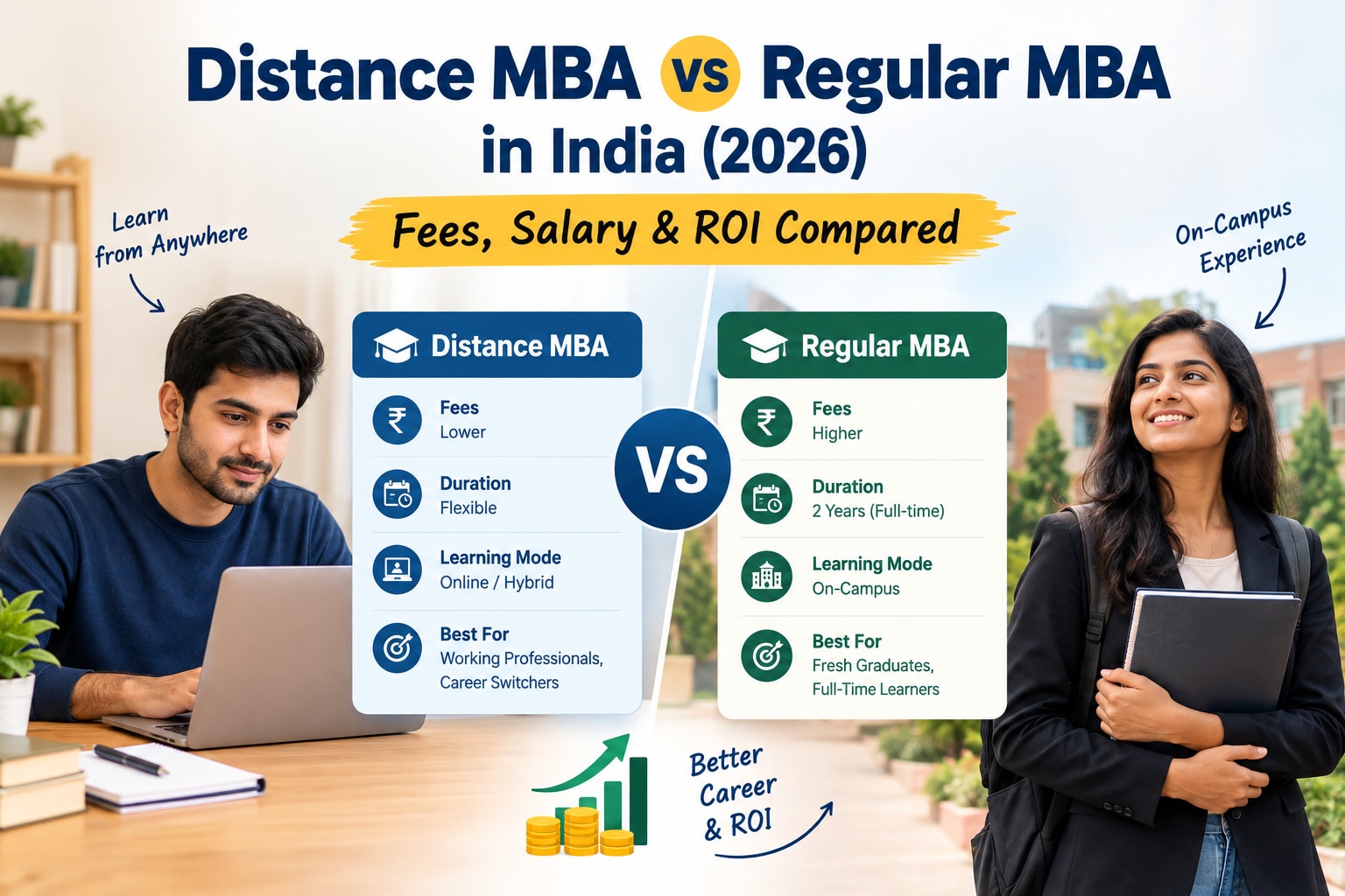 Distance MBA vs Regular MBA in India (2026): Fees, Salary & ROI Compared