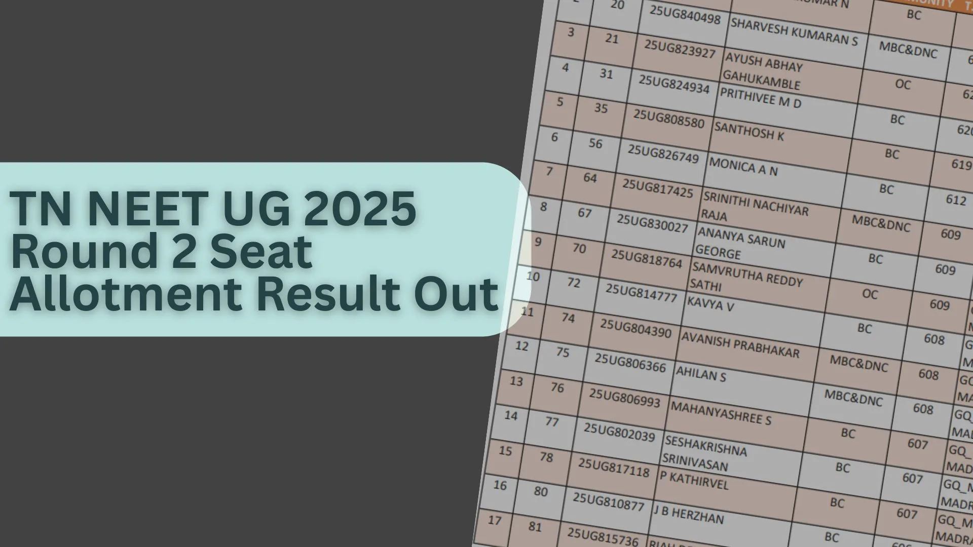 TN NEET UG 2025 Round 2 Seat Allotment Result Out at tnmedicalselection.net – Download Allotment Letter
