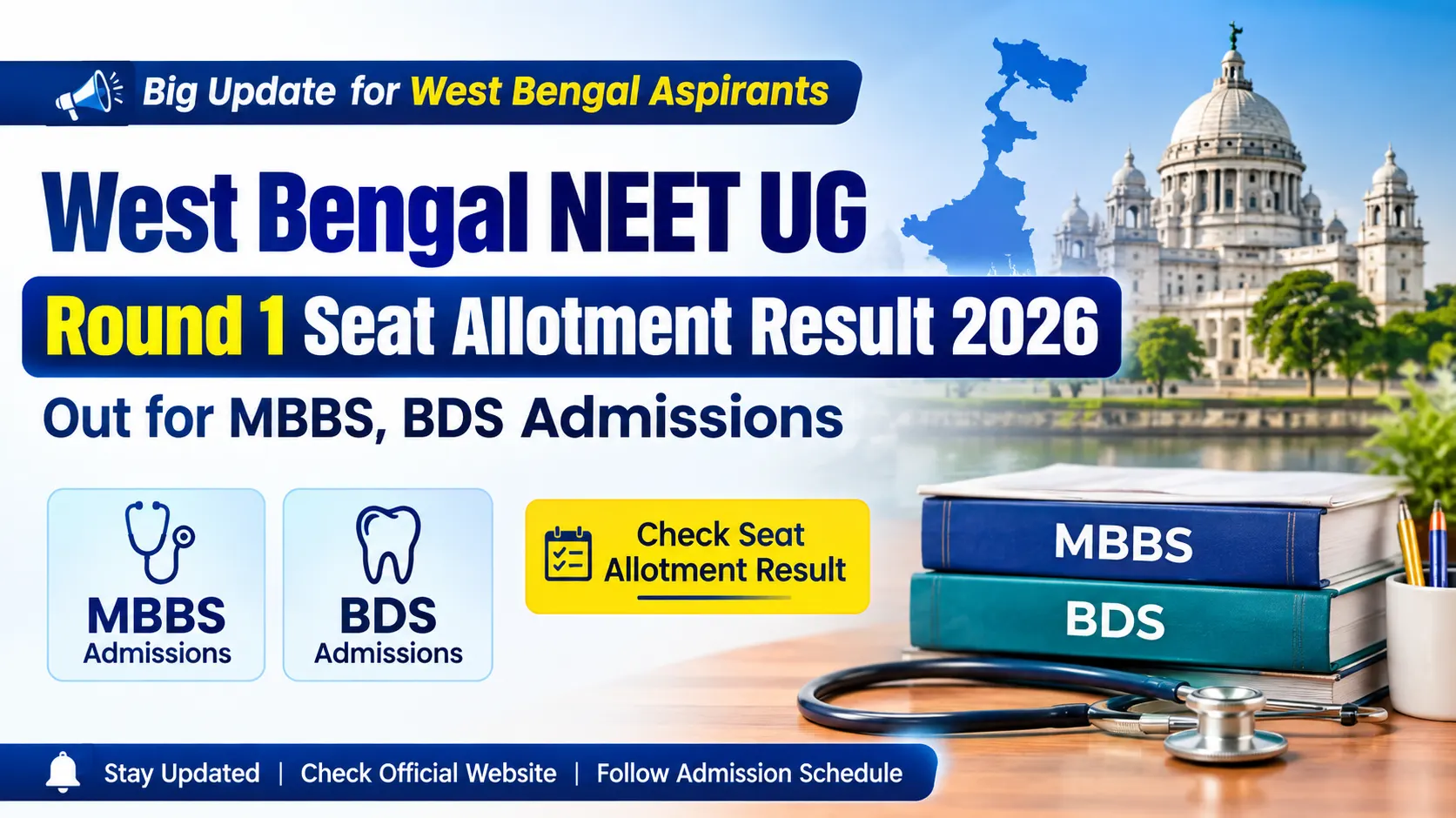 West Bengal NEET UG Round 1 Seat Allotment Result 2026 Out for MBBS, BDS Admissions