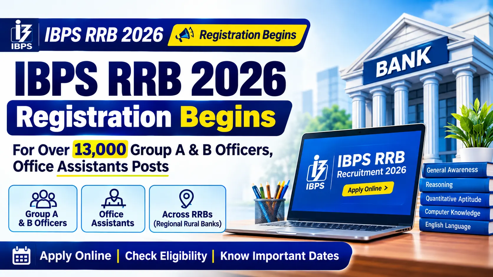 IBPS RRB 2026 Registration Begins for Over 13,000 Group A and B Officer and Office Assistant Posts
