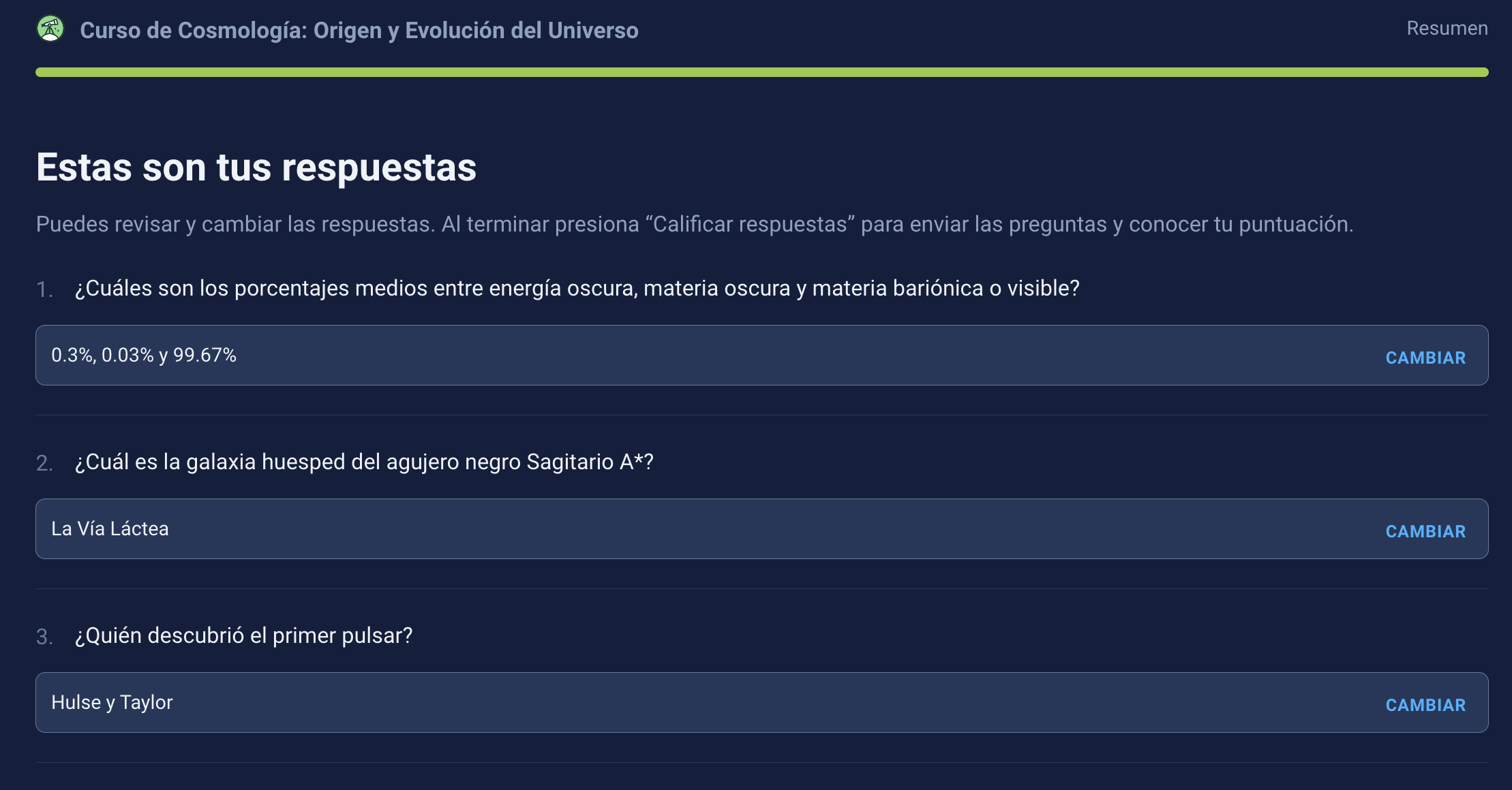 Screenshot of the Answer correction feature