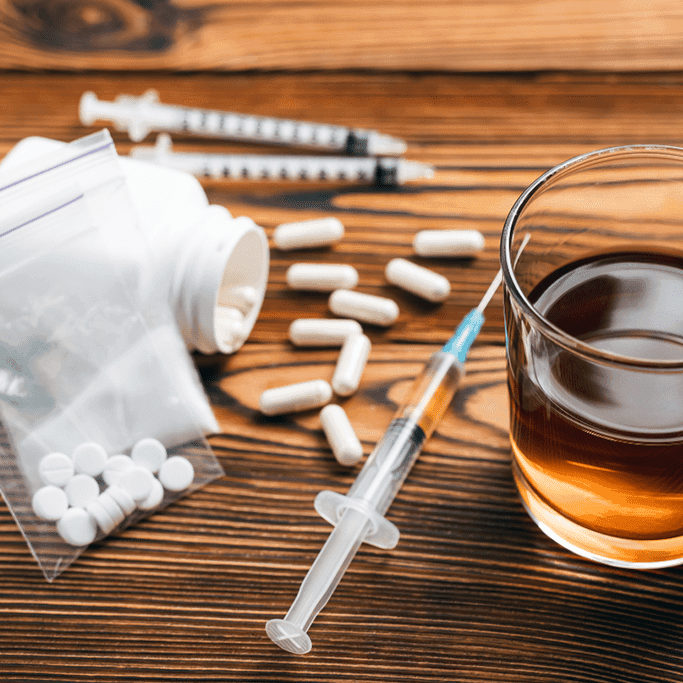 Alcohol, drug injections and drug pills
