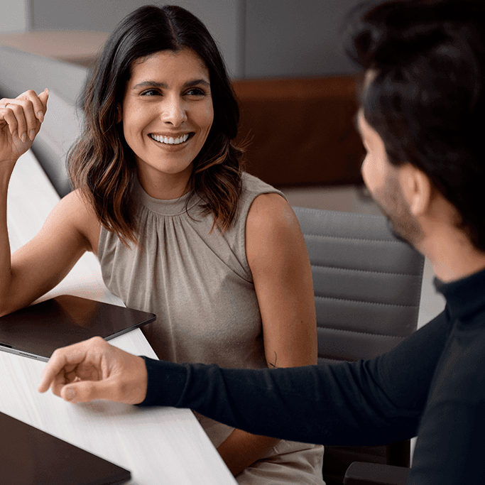 A happy Woman conversing