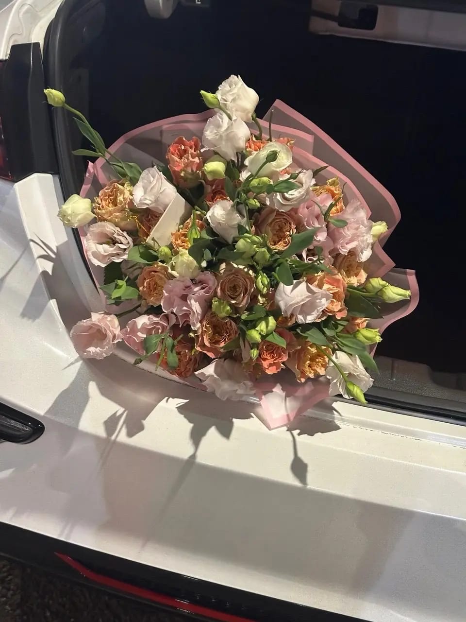Eustoma and spray rose bouquet