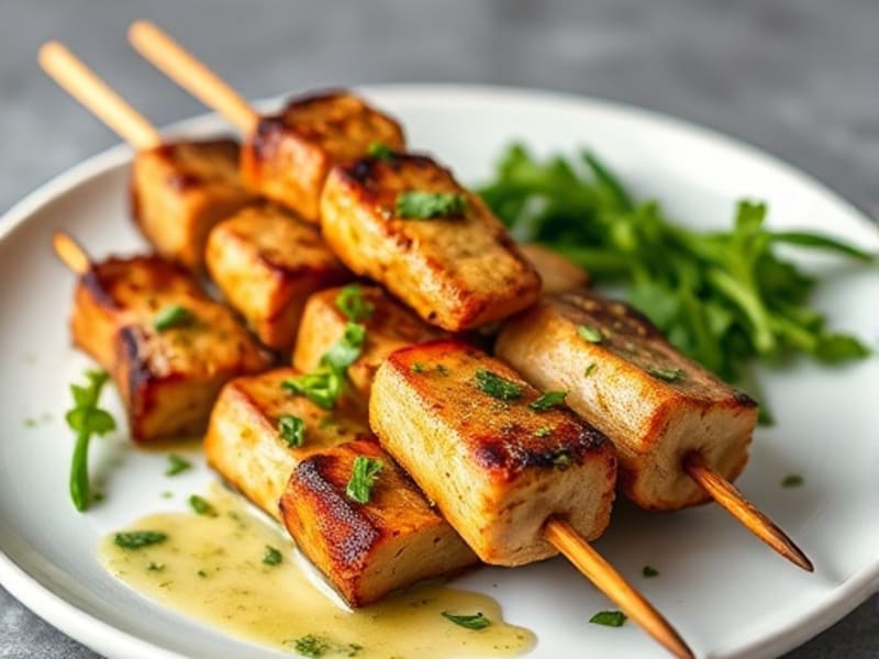 Mediterranean Chicken Tenderloin Skewers with Chive Vinaigrette