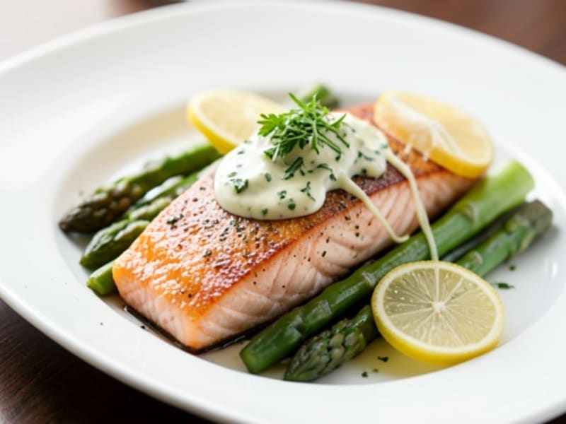 Sous Vide Salmon with Asparagus and Lemon-Herb Dressing