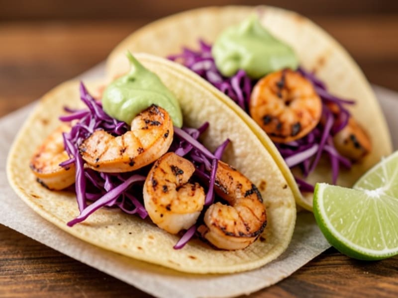 Chipotle Lime Shrimp Tacos with Avocado Crema