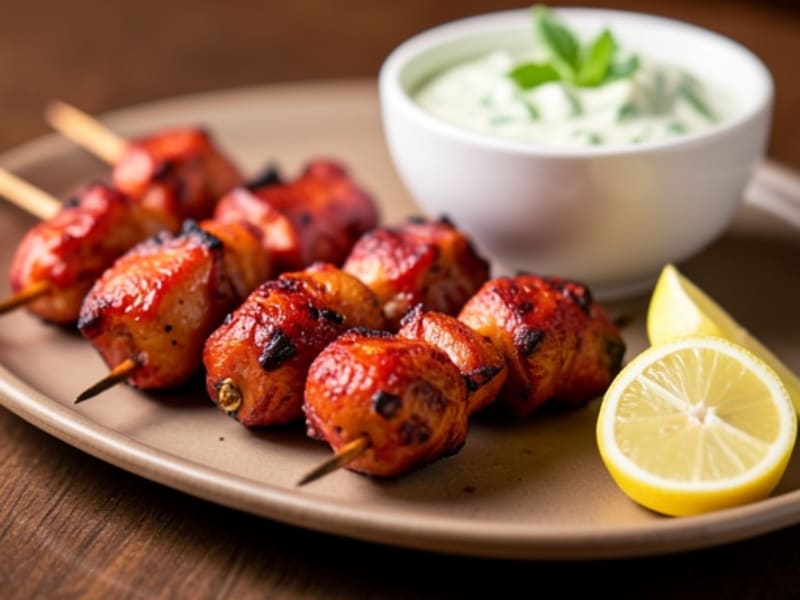 Tandoori Chicken Skewers with Cucumber Raita