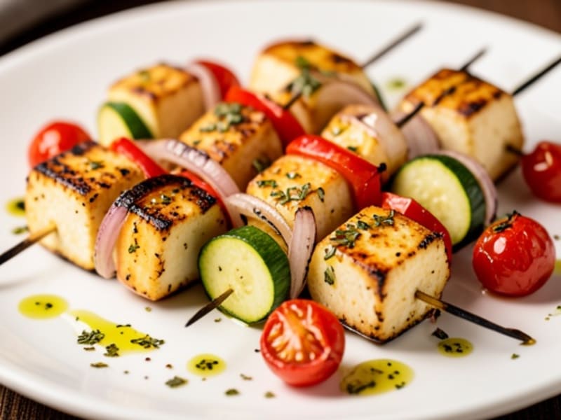 Grilled Halloumi and Vegetable Skewers