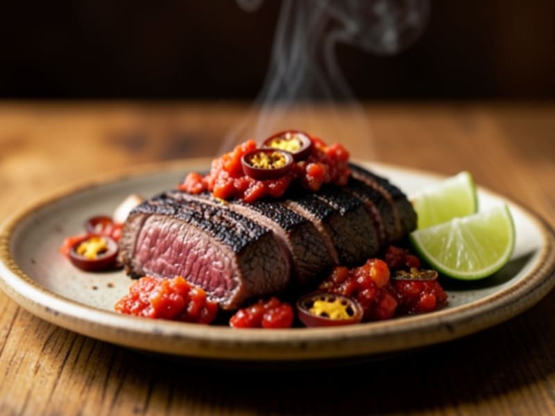 Grilled Skirt Steak with Charred Salsa Roja