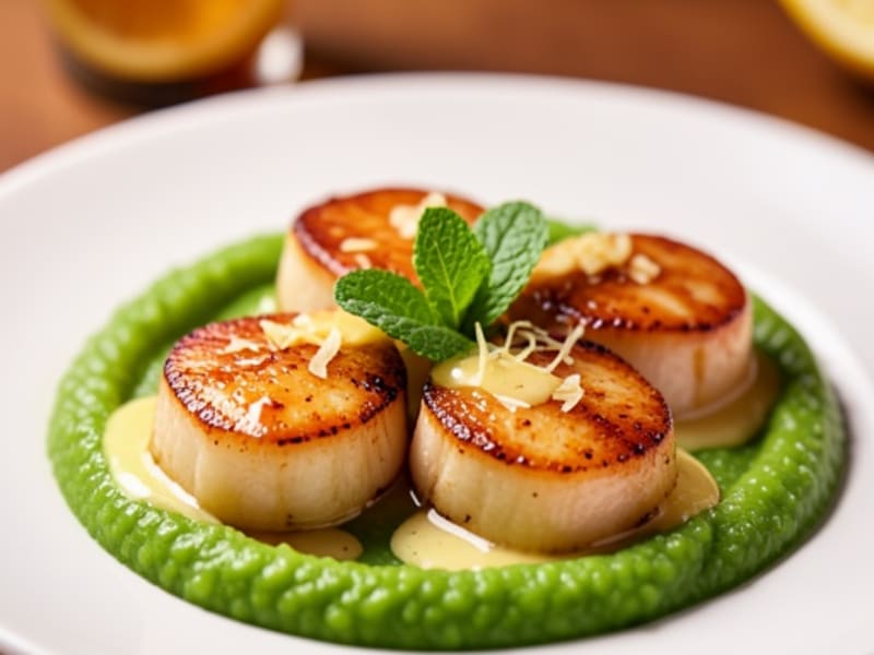Garlic Butter Seared Scallops with Pea Purée
