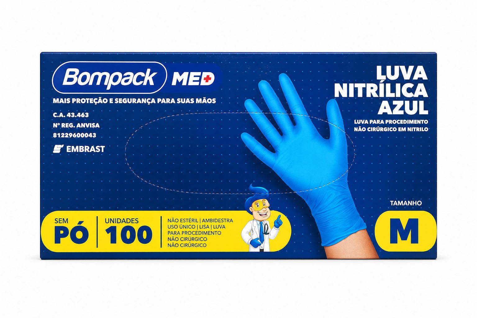 Luva Nitrílica M Sem Pó Azul