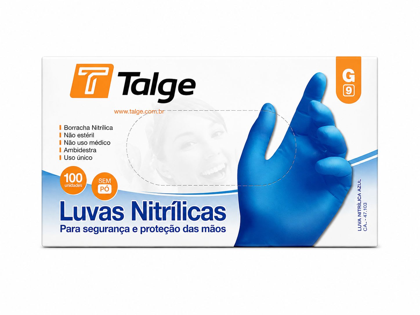 Luva Nitrílica Azul Sem Pó G