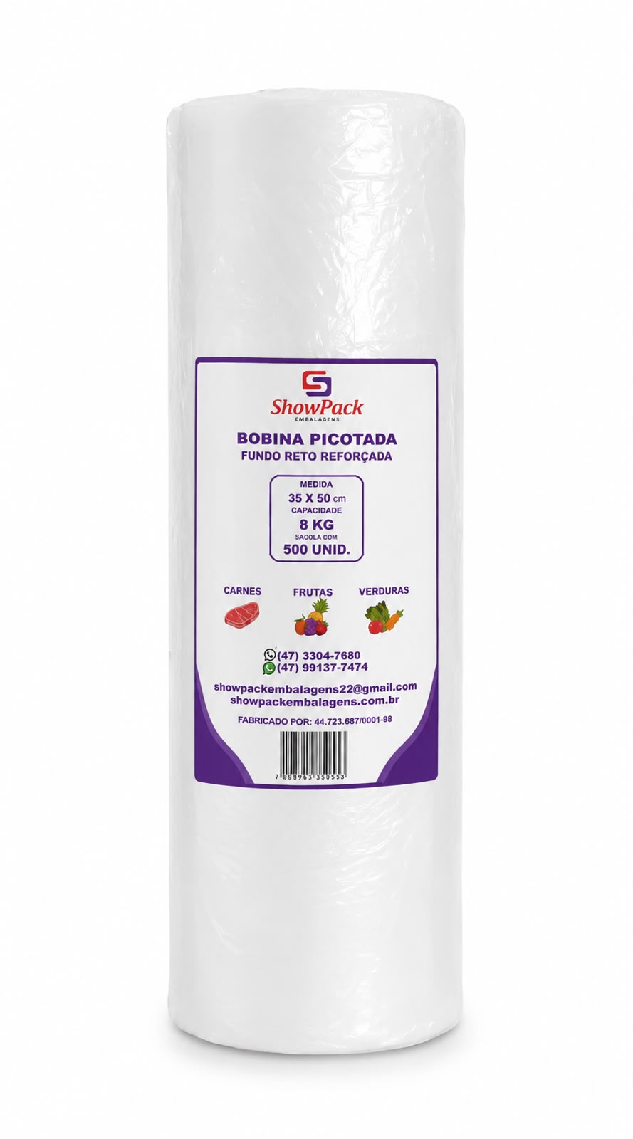 Bobina Picotada Fundo Reto 35x50 8L Rolo 500un