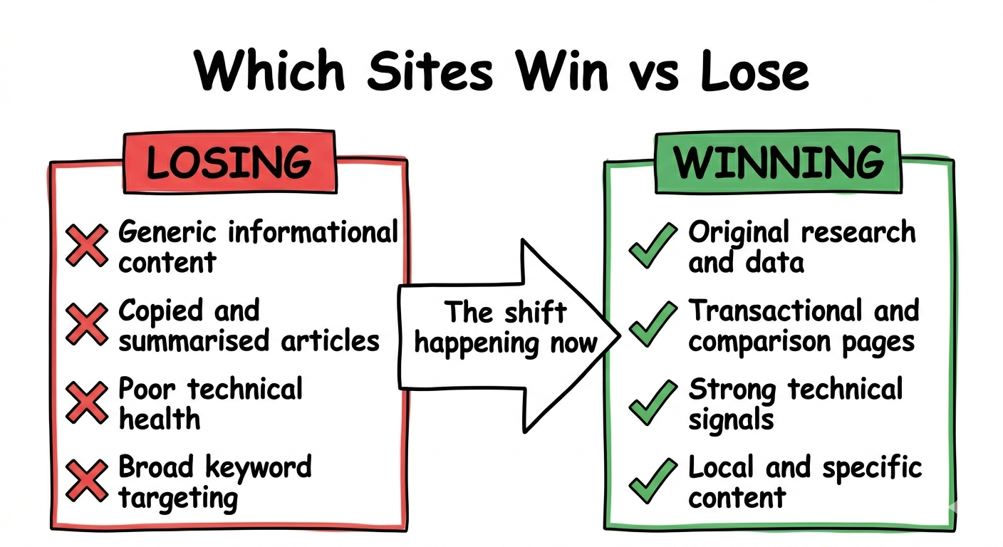 Which sites win vs lose with AI Overviews