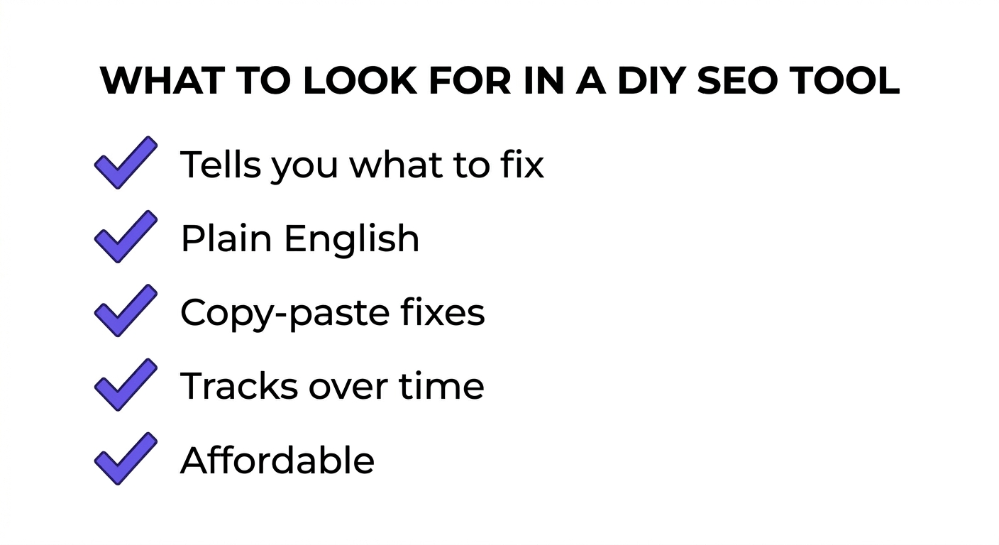 Checklist of what to look for in a DIY SEO tool