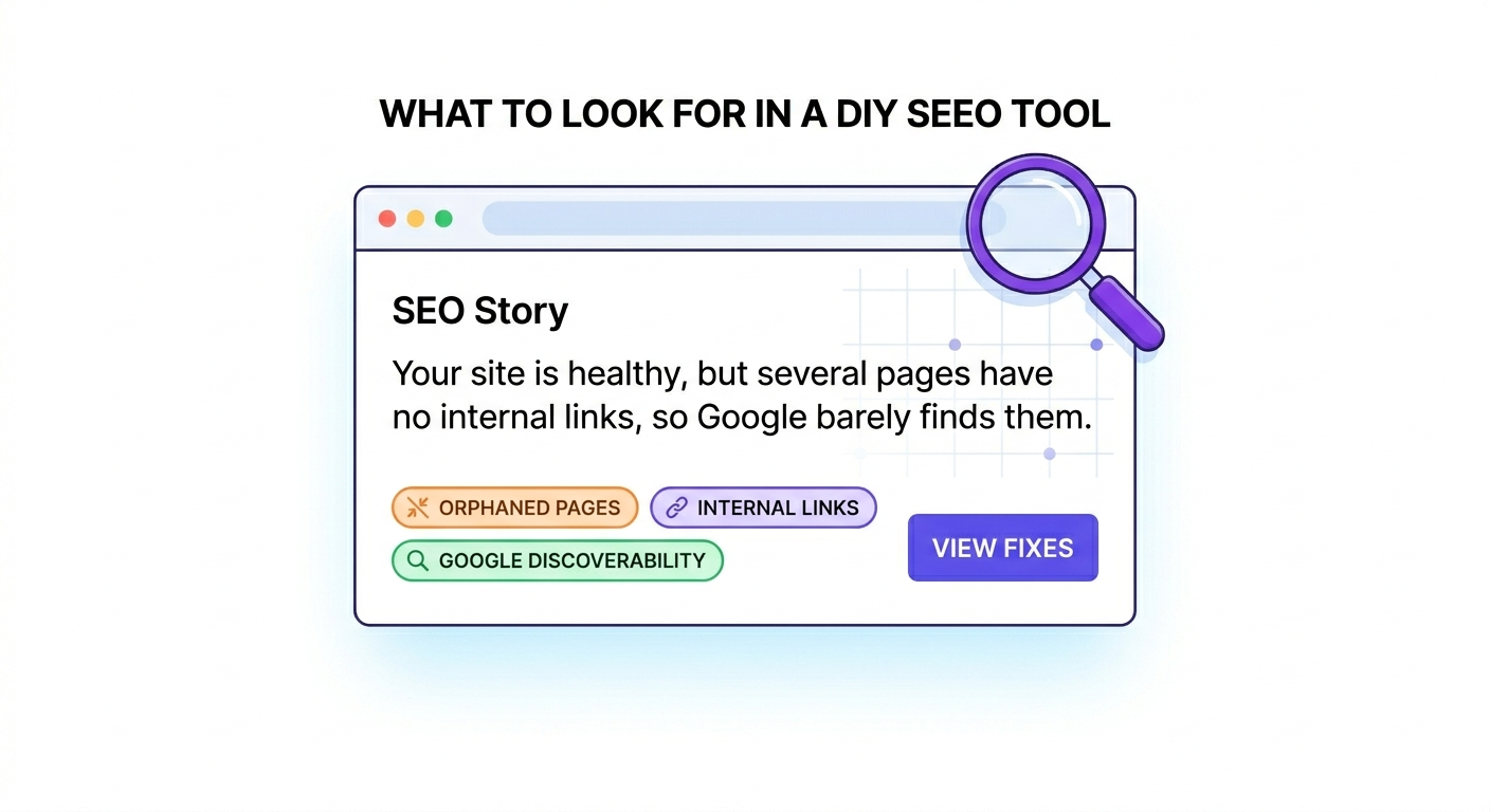 climbrk SEO Story card showing plain-English site analysis