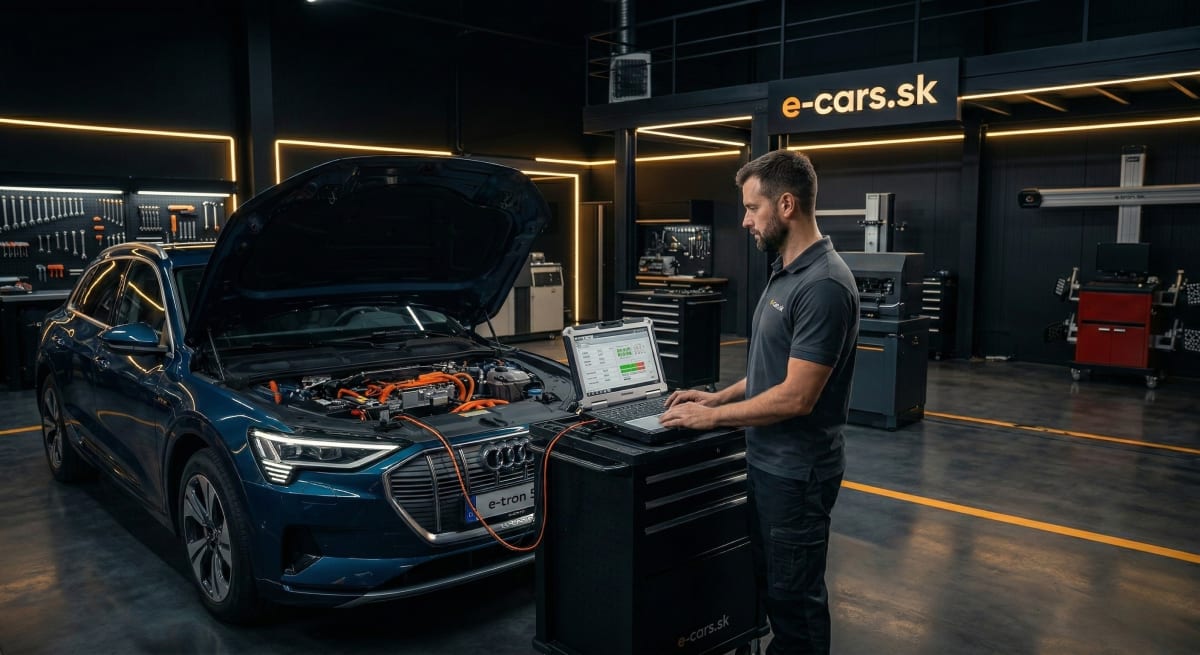Technik e-cars.sk pri diagnostike elektromobilu