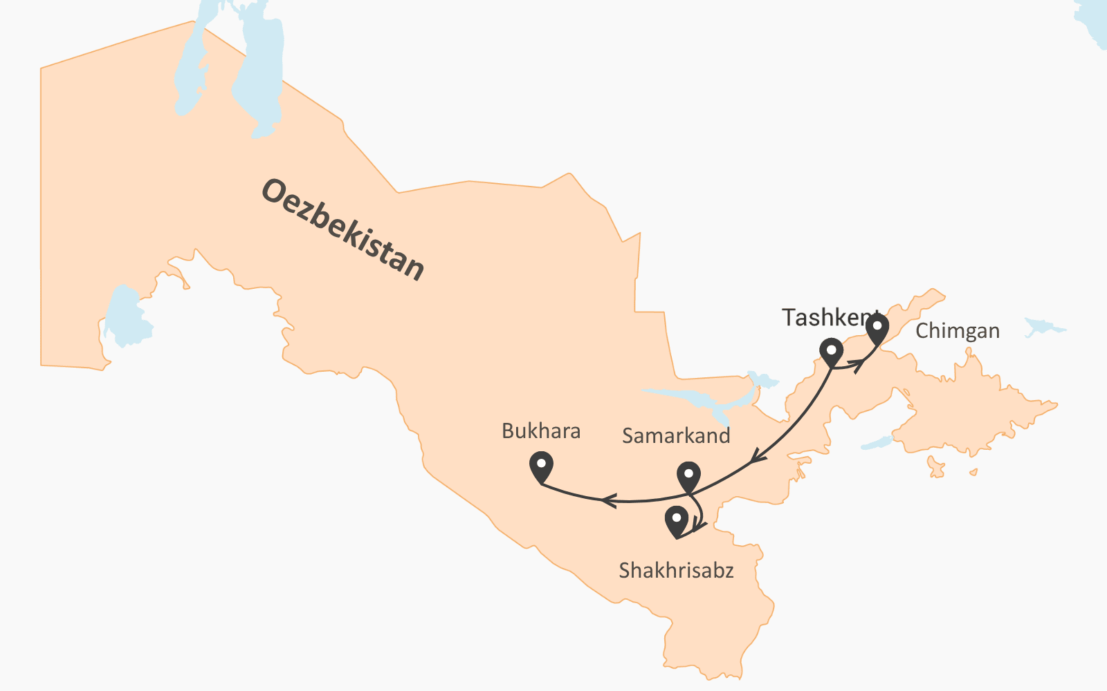 Route kaart Langs de zijderoute - Oezbekistan