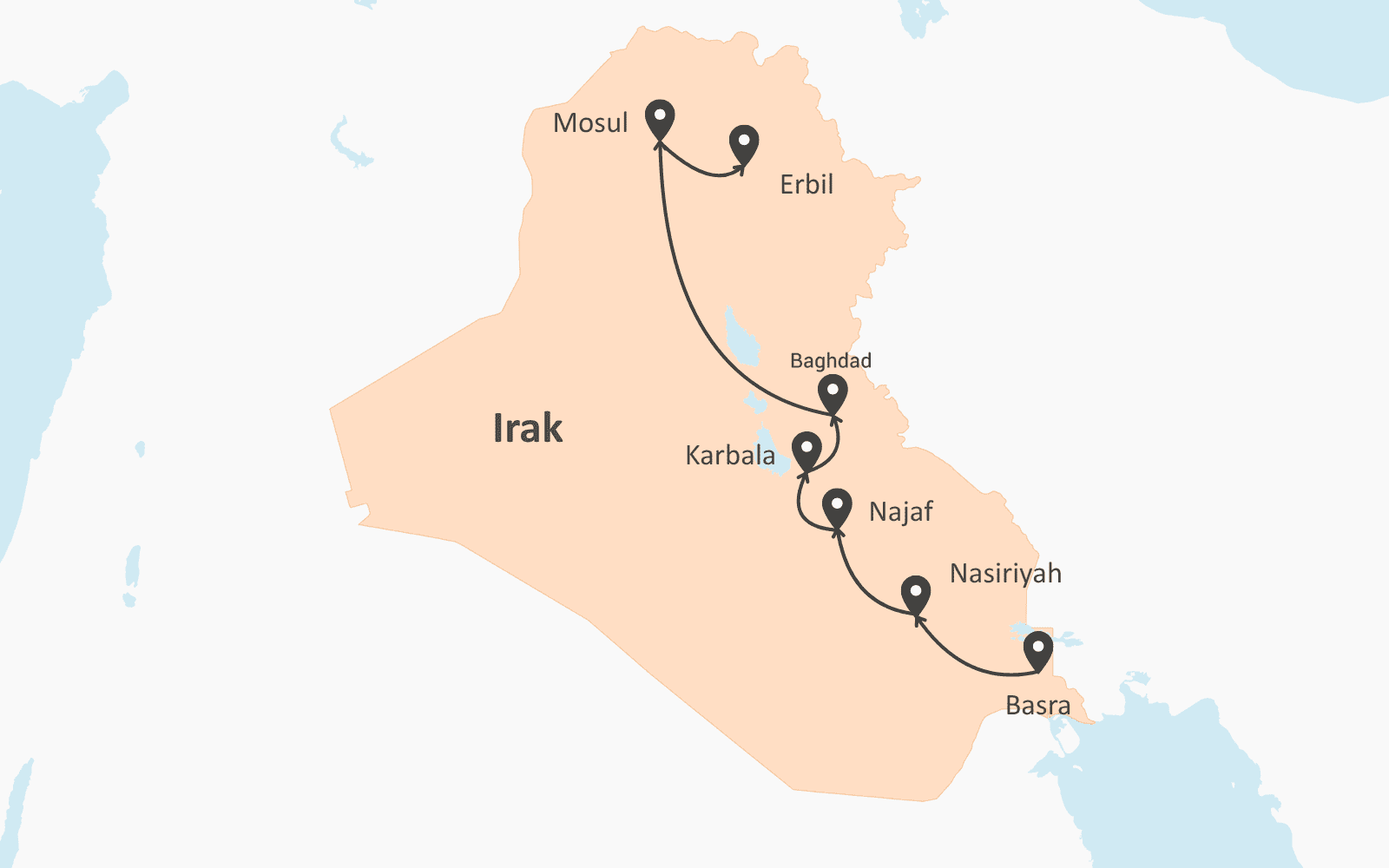 Kaart Ontdek alle Highlights van Irak in 9 dagen