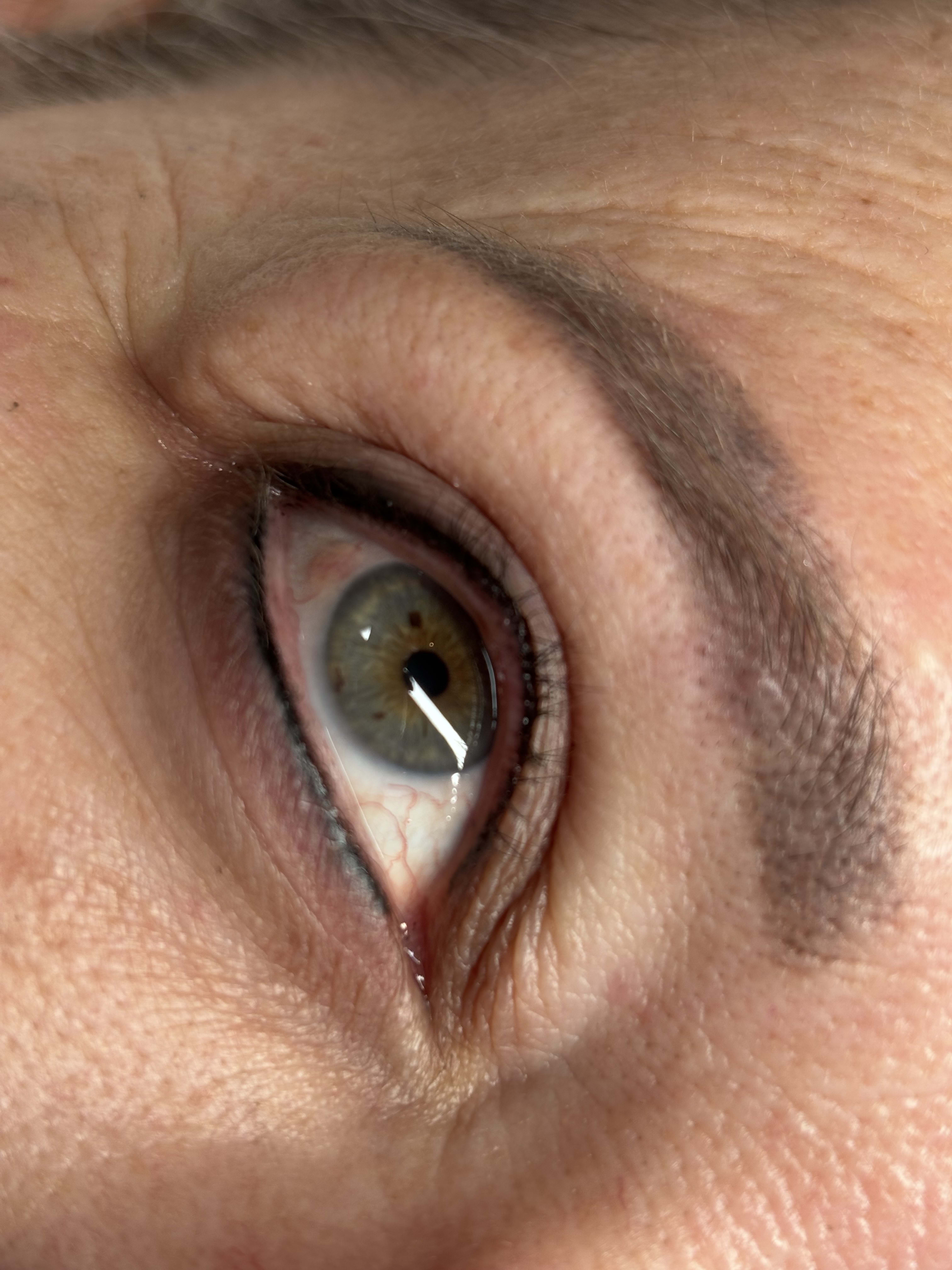 Close-up van een fijne eyeliner en zachte wenkbrauw