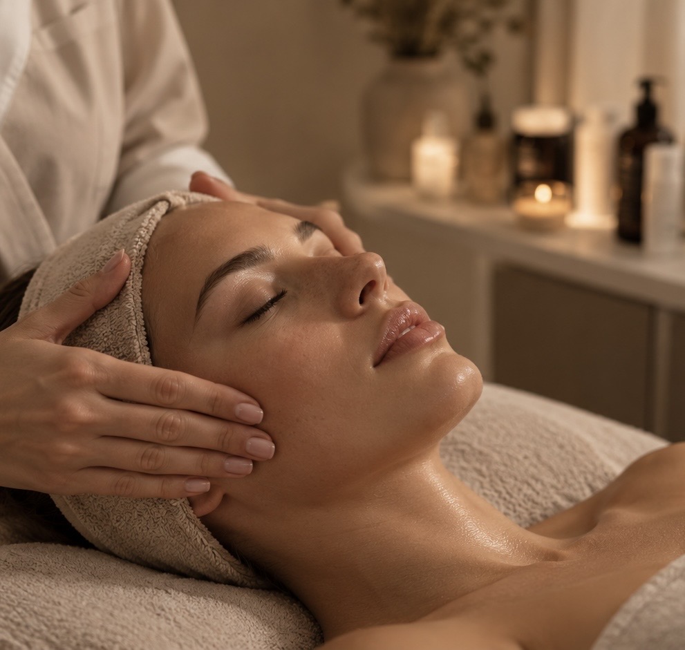 Ontspannende gezichtsmassage tijdens een facial bij Renew Skin Studio