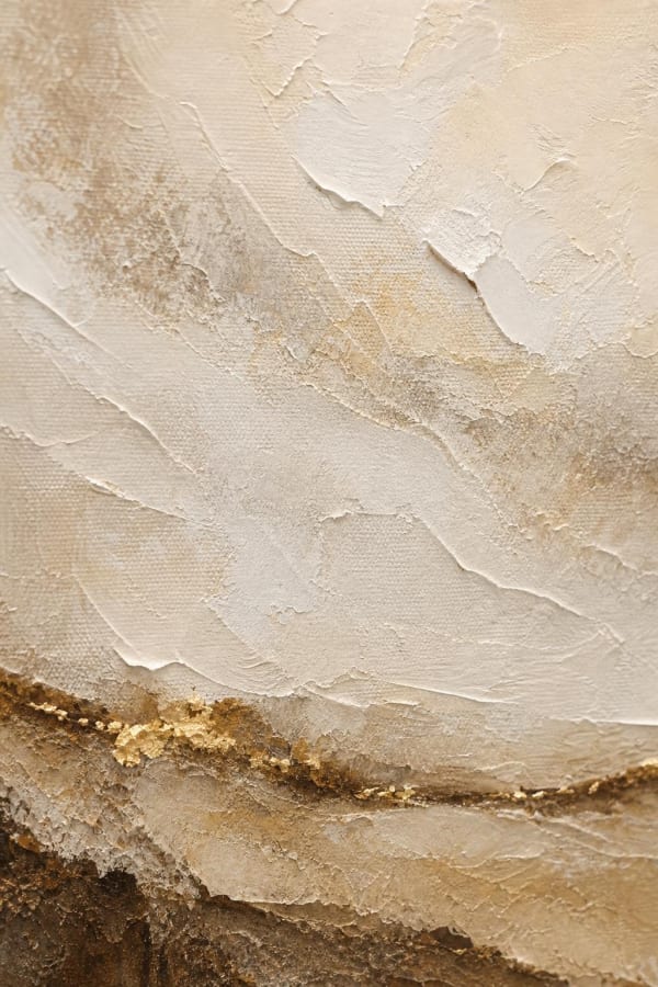 Detalle 1 de la textura de «Horizonte de Arena», serie Terra, Acrílico, Pasta texturizada, Hoja dorada