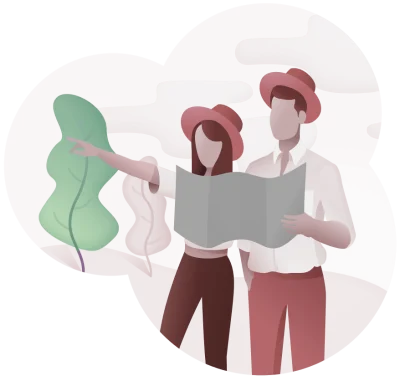 Illustration of couple looking at map