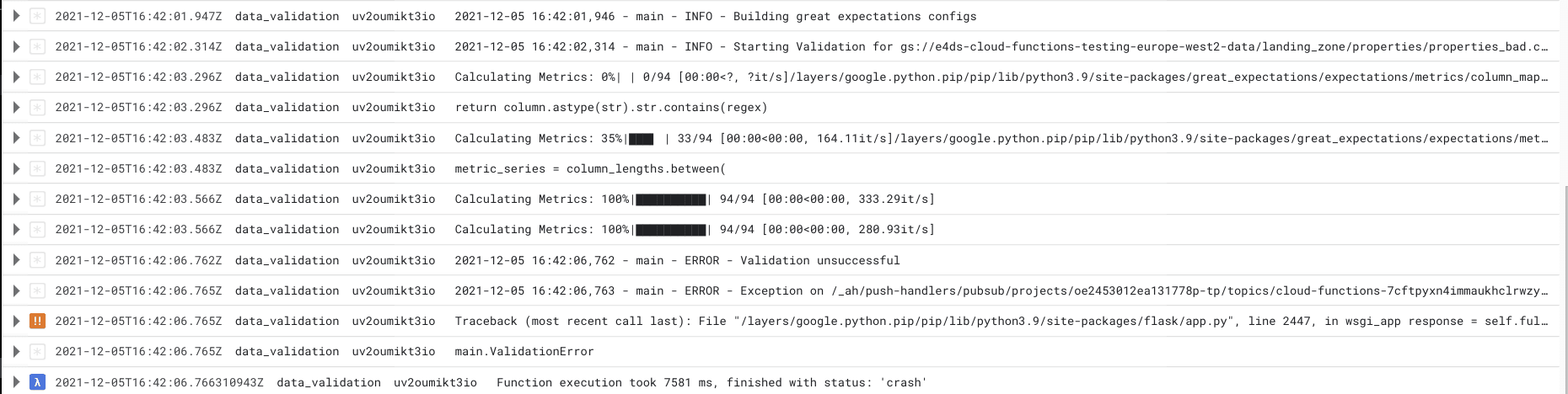 cloud function logs bad