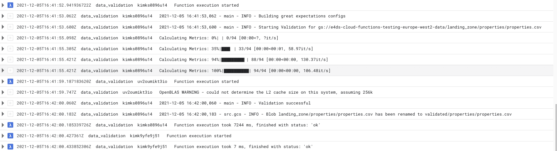 cloud functions logs good