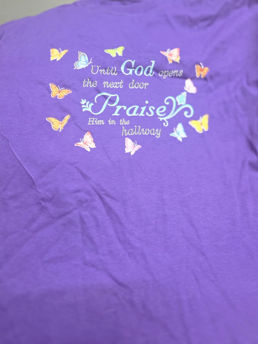 Purple faith-inspired custom printed T-shirt