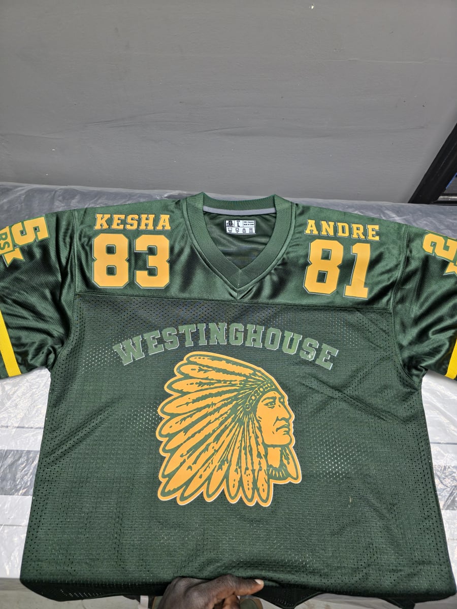 Personalized green and gold team jerseys
