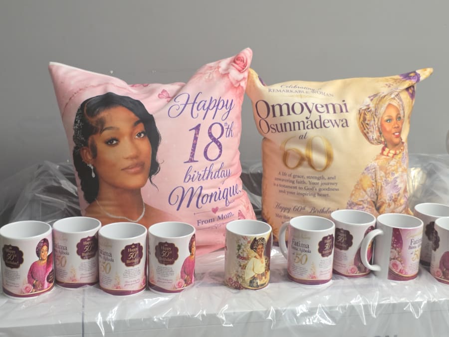 Personalized photo mugs and keepsake pillows