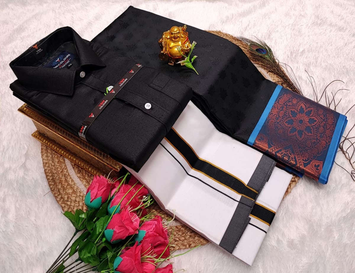 Cotton Blended Heavy Quality shirt & Dhothi - Black - Image 1