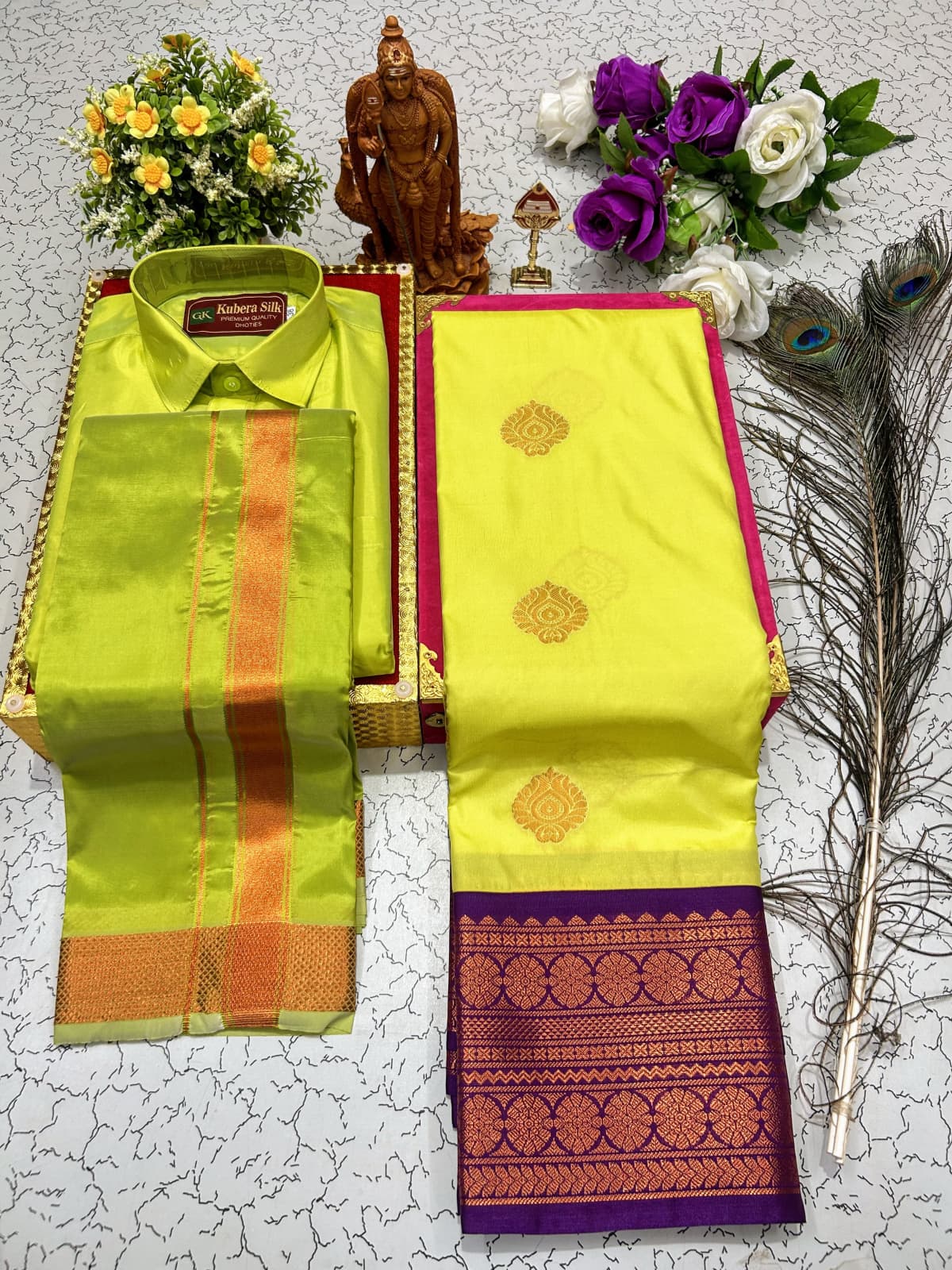 MANGALYAM KORVAI KOTTANJI TANA SOFT SILK SAREE - Lemon Yellow Wine Maroon - Image 1