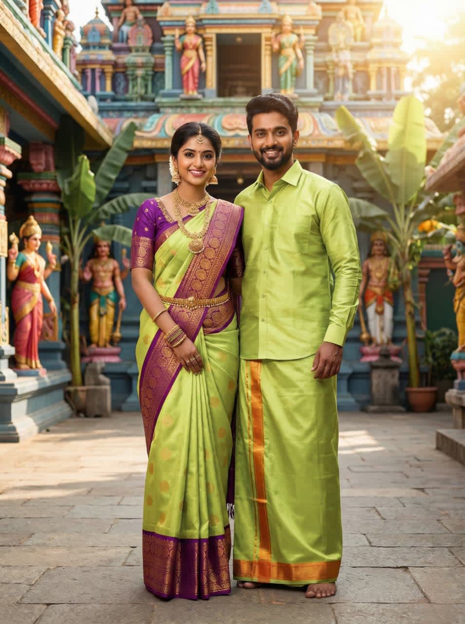 MANGALYAM KORVAI KOTTANJI TANA SOFT SILK SAREE - Parrot Green Wine Maroon - Image 1